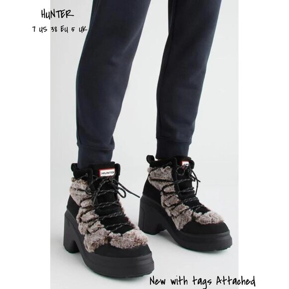 Hunter Women's Faux Fur Hiking Boots - Mid Lace Up, Size 7 US, New with Tag - Picture 1 of 8